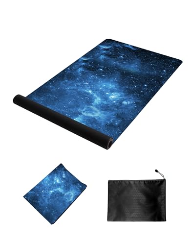 nuveti Printed Travel Yoga Mat-1/16 Inch Thick Non Slip Fitness Workout Mat with Carrying Bag, Foldable Lightweight Suede & Natural Rubber Yoga Mat for Yoga Pilates and Fitness 72" L x 24" W x 1.5mm - color: MengHuan