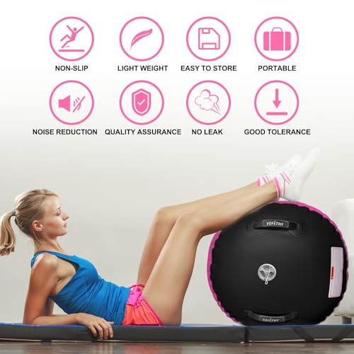 VOFiTNY Gymnastics Air Barrel Tumbling Equipment Back Handspring Trainer - color: Pink/Black No Pump, size: 2.6'L x 1.55'D