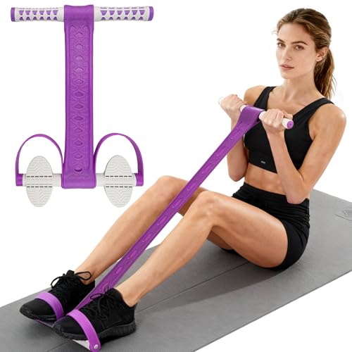 Foot Pedal Resistance Band with Handle Multifunction Tension Rope for Women Exercise Fitness Workout Stirrup Puller - color: Purple