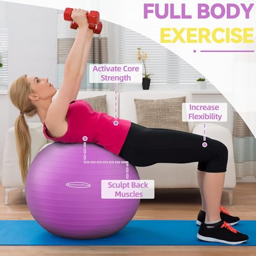 Fitvids Anti-Burst and Slip Resistant Exercise Ball Yoga Ball Fitness Ball Birthing Ball with Quick Pump - color: Purple, size: L(23-26in/58-65cm)