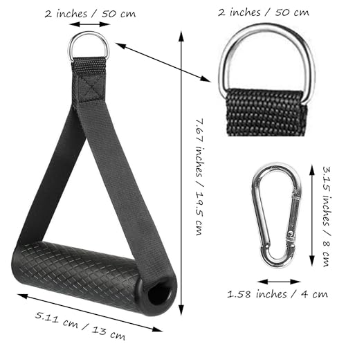 Exercise Handle Workout Handle Heavy Duty Grip Resistance Bands Handles Webbing Grip Puller Handle for Cable Machine Attachments Fitness Equipment with 2 Carabiners