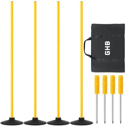 GHB Agility Poles 4 Pack 50" Sports Soccer Training Poles,Detachable Speed Training Equipment Football Accessories 2 in 1 Design Rubber Base and Spike