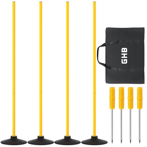 GHB Agility Poles 4 Pack 50" Sports Soccer Training Poles,Detachable Speed Training Equipment Football Accessories 2 in 1 Design Rubber Base and Spike