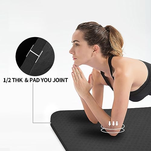Hatha Yoga Large TPE Yoga Mat 6'x4'x1/2" Extra Thick Non-Slip Exercise Mat - for Yoga Pilates & Home Gym Workouts