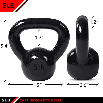JFIT Cast Iron Kettlebell – Single Weight, Flat Bottom, Polished Handle | Men & Women | CrossFit, Cardio & Strength Training - size: 5.0 Pounds