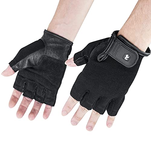 Luwint Mens Workout Gloves, Leather SBR Padded Exercise Gloves for Men Weight Lifting Breathable Snug Fit Gym Gloves for Training, Weightlifting, Fitness
