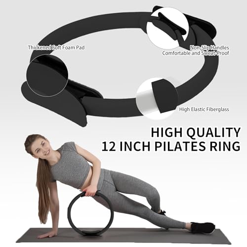 DICYWUDI Pilates Essentials Kit for Home Women, Pilates Equipment for Workouts, 6 Fabric Resistance Bands, 12 Inch Magic Circle Yoga Ring, Mini Exercise Ball, Great Exercise Equipment - color: 15pcs Black set