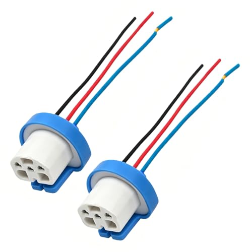 2 PCS Car 9007 Fog Light Socket Wire Harness Connector, High-Temperature Resistant 9007 9004 HB1 HB5 Wiring Harness, 3 Pin Ceramic Pure Copper Connector Plug, for Most Cars (Blue)