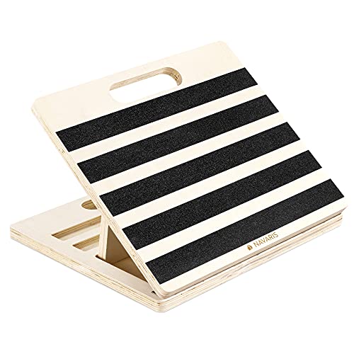 Navaris Slant Board Calf Stretcher - Adjustable Wood Incline Board for Stretching Calves - Wooden Exercise Wedge Tilt Ramp - with Grip Tape Strips - style: stripes