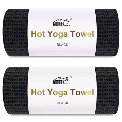 HOMEXCEL Hot Yoga Towels 2 Pack, (26.5" x 72") Non-Slip & Ultra-Absorbent Microfiber Yoga Mat Towels for Hot Yoga, Pilates, Exercise, Fitness, Bikram and Workout, Black - color: Black