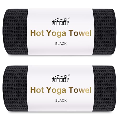 HOMEXCEL Hot Yoga Towels 2 Pack, (26.5" x 72") Non-Slip & Ultra-Absorbent Microfiber Yoga Mat Towels for Hot Yoga, Pilates, Exercise, Fitness, Bikram and Workout, Black - color: Black