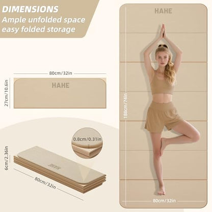 Foldable Yoga Mat,74"Lx32"Wx1/3"Thick,Folding Exercise Mat,Non-slip Wide Pilates Mats for Home Workout/Travel, Portable Yoga Mat Thick for Yoga/Pilates/Camping/Floor Exercises