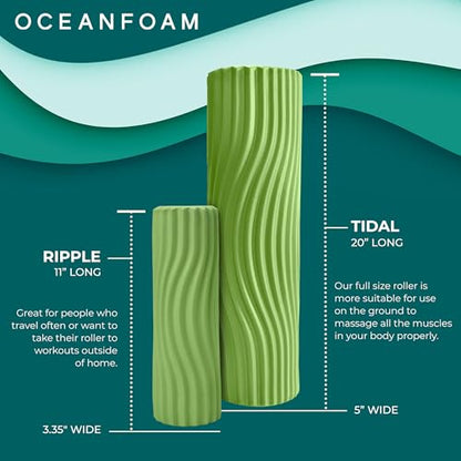 Tidal Roller - Algae Green - Muscle Massage Foam Roller for Back Pain & Stretching - Firm and Ergonomic Wide Wave Textured - Yoga, Athletics, & Wellness - Full Size, 20" x 5" - color: Algae Green