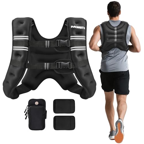 PACEARTH Weighted Vest,6lb/8lb/10lb/12lb/16lb/20lb/25lb/30lb Weight Vest with Reflective Stripe, Body Weight Vests for Women, Men, Weight Loss Workout, Strength Training, Running, Walking, Jogging - color: Black, size: 20 LB