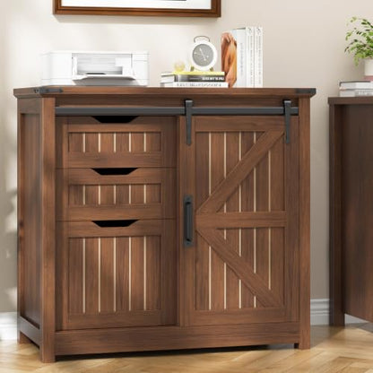 Vabches Lateral Filing Cabinets with Adjustable Shelf, Walnut - color: Walnut, size: 3 Drawers