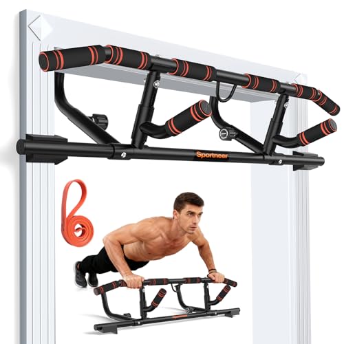 Sportneer 2026 Upgrade Pull up Bar for Doorway with Folding Handle, Door Pull up Bar Door Frame Multi-grip Upper Body Trainer, 440lb, Indoor Fitness for Home Gym Strength Training - US Patent Pending