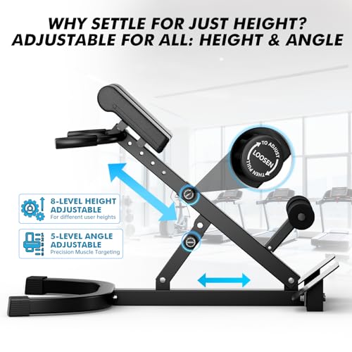 Hyper Back Extension Roman Chair 440LBS Angle & Height Adjustable Bench for Glutes, Hamstrings & Lower Back, Multi-Functional Foldable Full Body Workout for Home Gym