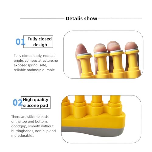 Finger Strengthener, Nalu Hand Grip Trainer Exerciser for Piano, Guitar, Bass, Ukulele Players, Plastic Material, Lightweight and Portable - Improve Finger Flexibility, Strength,1 Pack (Yellow+Gray)
