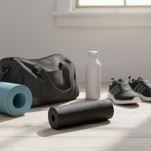 Mini Foam Roller for Travel & Gym - Compact EPP Roller for Yoga, Calves & Feet - Lightweight Hollow Design, 5.9 x 2.1 Inches, Black
