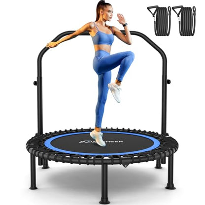 Bungee Rebounder Trampoline, ANCHEER 40" Foldable Fitness Trampoline with Resistance Ropes&Upgraded Bungees, 4 Level Adjustable Handlebar, 450LBS Capacity, Safe for Home/Cardio,Indoor/Outdoor