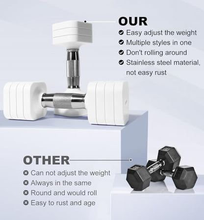 Adjustable Dumbbell Set for Women Men 7.5LB/10LB/15LB/20LB/25LB Each - color: White, style: 7.5LB Each [15 LBS Total]