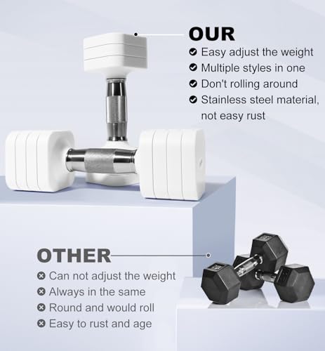 Adjustable Dumbbell Set for Women Men 7.5LB/10LB/15LB/20LB/25LB Each - color: White, style: 10LB Each [20 LBS Total]