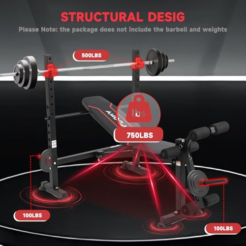 Multi-Function 8 in 1 Foldable Weight Bench Set with Leg Extension/Squat Rack, Adjustable Bench Press for Home Gym.（US Stock） - color: wine red