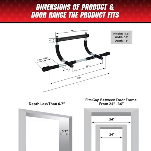 SteelCrush Pull Up Bar for Apartment – No Damage Door Frame Chin Up Bar, No Screws, Fits 27–36" Doorways, Multi-Grip Upper Body Workout Bar, 330 lbs Capacity