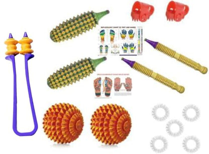 Acupressure Massager Tools Combo Kit: Wooden Ball, Karela Finger Care, Jimmy Point Press & Body Stress Relief Massager for Pain and Relaxation