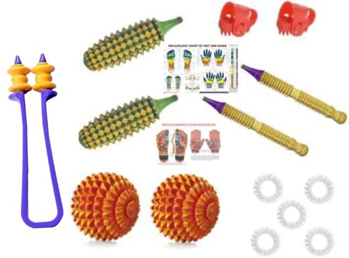 Acupressure Massager Tools Combo Kit: Wooden Ball, Karela Finger Care, Jimmy Point Press & Body Stress Relief Massager for Pain and Relaxation