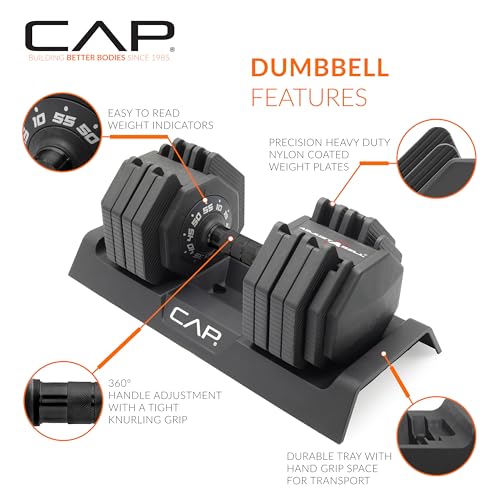 CAP ADJUSTABELL Adjustable Dumbbell Weights - Singles & Pairs | 12.5 lb, 25 lb & 55 lb | Multiple Handle Options - size: 55 lb - Black Handle, style: Pair