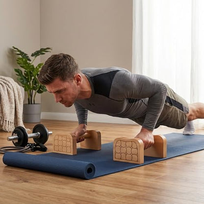 Wooden Parallettes Bars, Solid Beech Wood Push-up Stand for Calisthenics, Non-Slip Push Up Bars for Home Gym, Wrist-Friendly Push Up Handles for Handstand & Strength Training