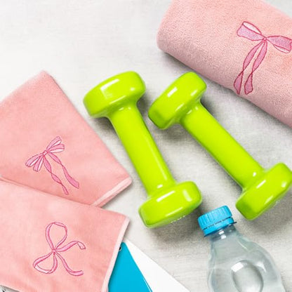3 Pcs Bow Microfiber Gym Towels Coquette Embroidered Bow Bigger Size Soft Quick Drying Towels 14 x 31 Inches for Gym Exercise Fitness Sports Workout Spa Bathroom Kitchen Women Gifts