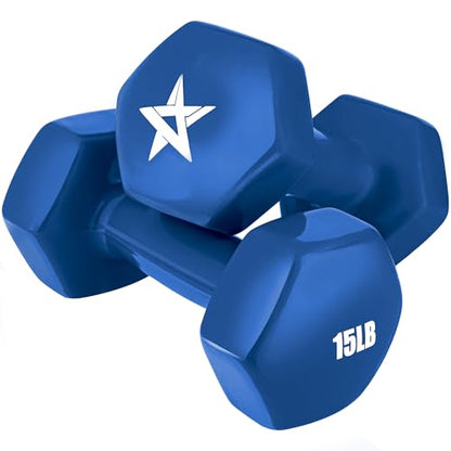 Yes4All Vinyl Hexagon Dumbbell - Dumbbells Set of 2 Hand Weights for Home Gym & Strength Training (2-15 lbs Weight Options) - color: G. 15 lbs - Nautical Blue - Pair