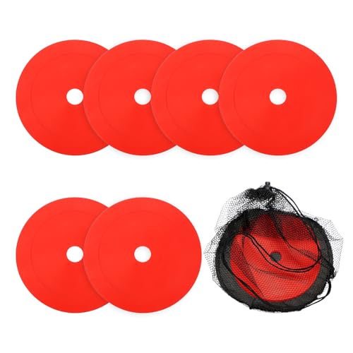Flat Cones Spot Markers, Non-Slip Spot Marker Agility Dot Soccer Cones with Drawstring Bags - color: Red
