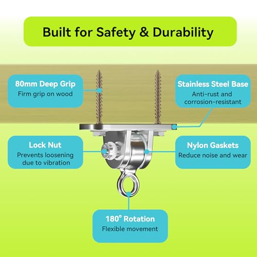 Swing Hangers for Wooden Beam, 2 Pack Stainless Steel 2400 LB Capacity Swing Hardware for Hammock, Porch, Yoga Seat, Heavy Duty Hangers for Indoor & Outdoor Use