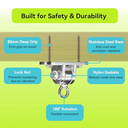 Swing Hangers for Wooden Beam, 2 Pack Stainless Steel 2400 LB Capacity Swing Hardware for Hammock, Porch, Yoga Seat, Heavy Duty Hangers for Indoor & Outdoor Use
