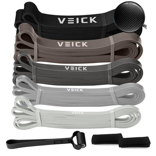 VEICK Pull Up Resistance Bands Set, Heavy Stretch Workout Bands, Fitness Assistance Bands for Men Women, Portable Exercise Equipment for Home Gym Office Travel - color: Gray Set of 5 + Hand Grip Pads