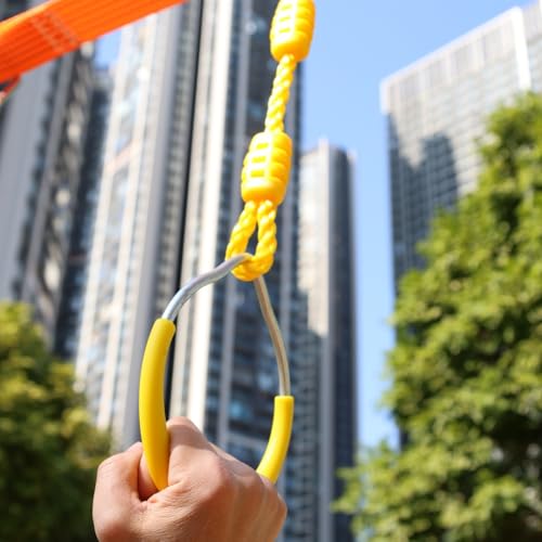 Multi-Color Ninja Rings & Monkey Bars - Adjustable Backyard Obstacle Course for Kids & Adults, Heavy-Duty Gymnastic Swing Rings, Ninjaline Slackline Training Kit (Yellow) - color: Yellow