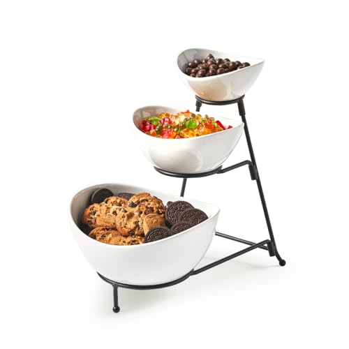 LYEOBOH 3 Tier Serving Bowls Set Serving Dishes with Stand for Entertaining - color: Black, style: Oval bowls