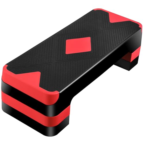 26.5" Height Adjustable Step Aerobic Platform with 4 Risers, Exercise Workout Stepper for Home Training, Gym Fitness, 4''- 6'' - 8'', 400 lbs Capacity