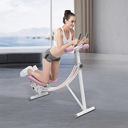 Ab Machine Abdominal Crunch Core Workout Equipment Foldable Exercise Ab Trainer Machine Coaster Abdominal/Core Fitness All Training Equipment Levels for Home & Gym - size: 41.33*15.74*43.3in Pink
