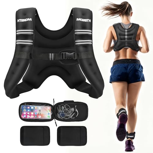 PACEARTH Weighted Vest,6lb/8lb/10lb/12lb/16lb/20lb/25lb/30lb Weight Vest with Reflective Stripe, Body Weight Vests for Women, Men, Weight Loss Workout, Strength Training, Running, Walking, Jogging - color: Black&Filp Phone Bag, size: 6 LB