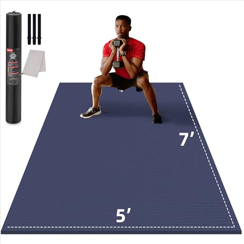 GymCope Large Exercise Mat for Home Workout,12‘x6’/10'x6'/9'x6'/8'x6'/7'x5'/6'x4' (7mm) Extra Thick Workout Mat, High-Density Gym Mat for Cardio, Jump Rope, MMA, Weights (Shoe-Friendly) - color: 7'*5'Navy Blue