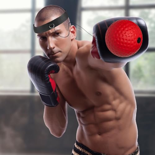 Boxing Training Reflex Balls - Boxing Reaction Ball | Head Punching Ball | Child Adults React Reflex Ball for Boxing Training | Workout Equipment Beginners Fitness Reflex Ball for Traveling, Gym - color: Red