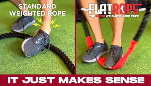 Patented FLATROPE 5lb Weighted Jump Rope, Heavy Flat-Mesh Design to Reduce Ankle Injury, Adjustable Strength-Training Rope for Muscle Building, Conditioning & HIIT, Home Gym Fitness Equipment for CrossFit, HYROX, Spartan, DEKA Athletes - color: Black, siz