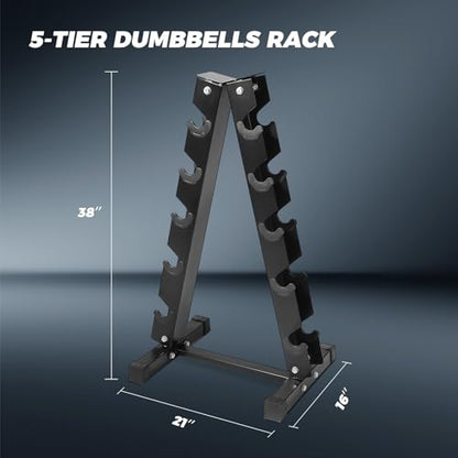 RitFit Rubber Hex Dumbbell Set with Storage Weight Rack - style: 300 LBS (10-50LB)