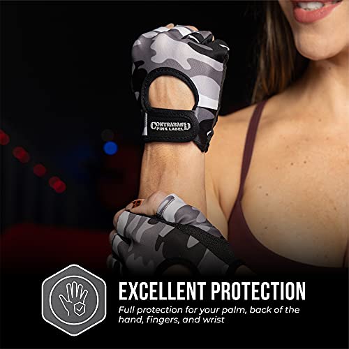Contraband Pink Label 5217 Women's Design Series Camo Print Lifting and Rowing Gloves (Pair) - Lightweight Vegan Medium Padded Microfiber Amara Leather w/Griplock Silicone - color: Gray, size: Small