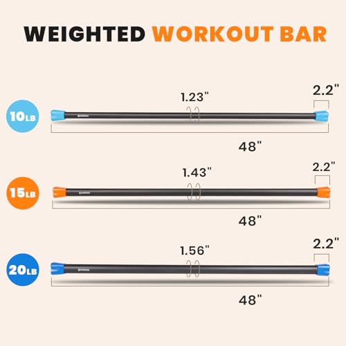 Workout Weighted Bar,Padded Exercise Weight Bar, Solid Steel Stretching weighted bar set for Body Sculpting, Physical Therapy,Body Toning - size: Set of 3 - 10LB, 15LB and 20LB