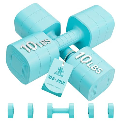 Ragebby Adjustable Dumbbell Set of 2, Weights for Men and Women at Home - color: MINT BLUE, style: 20LB(10LB Pair)